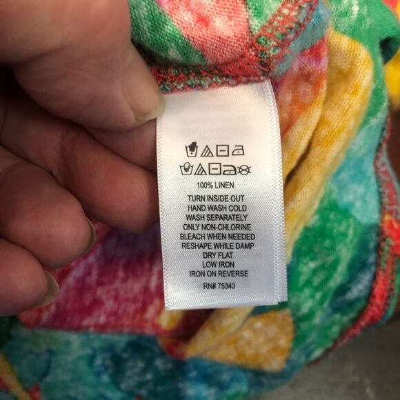 Tahari Women’s Tropical 100% Linen Shirt Cap Sleeves 1X Resort Vacation Tee - Picture 5 of 7